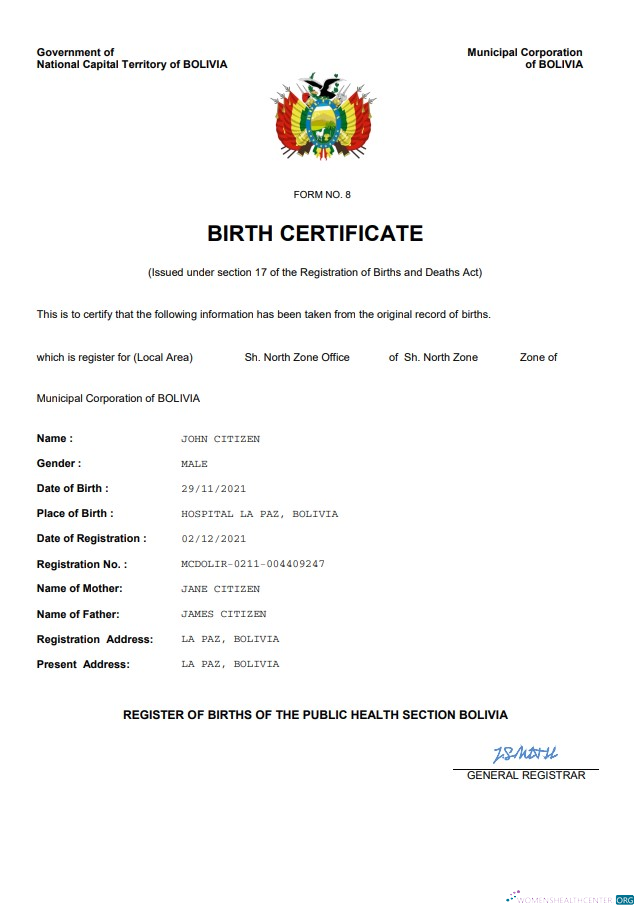 Download Bolivia vital record birth certificate Word and PDF template Photoshop template
